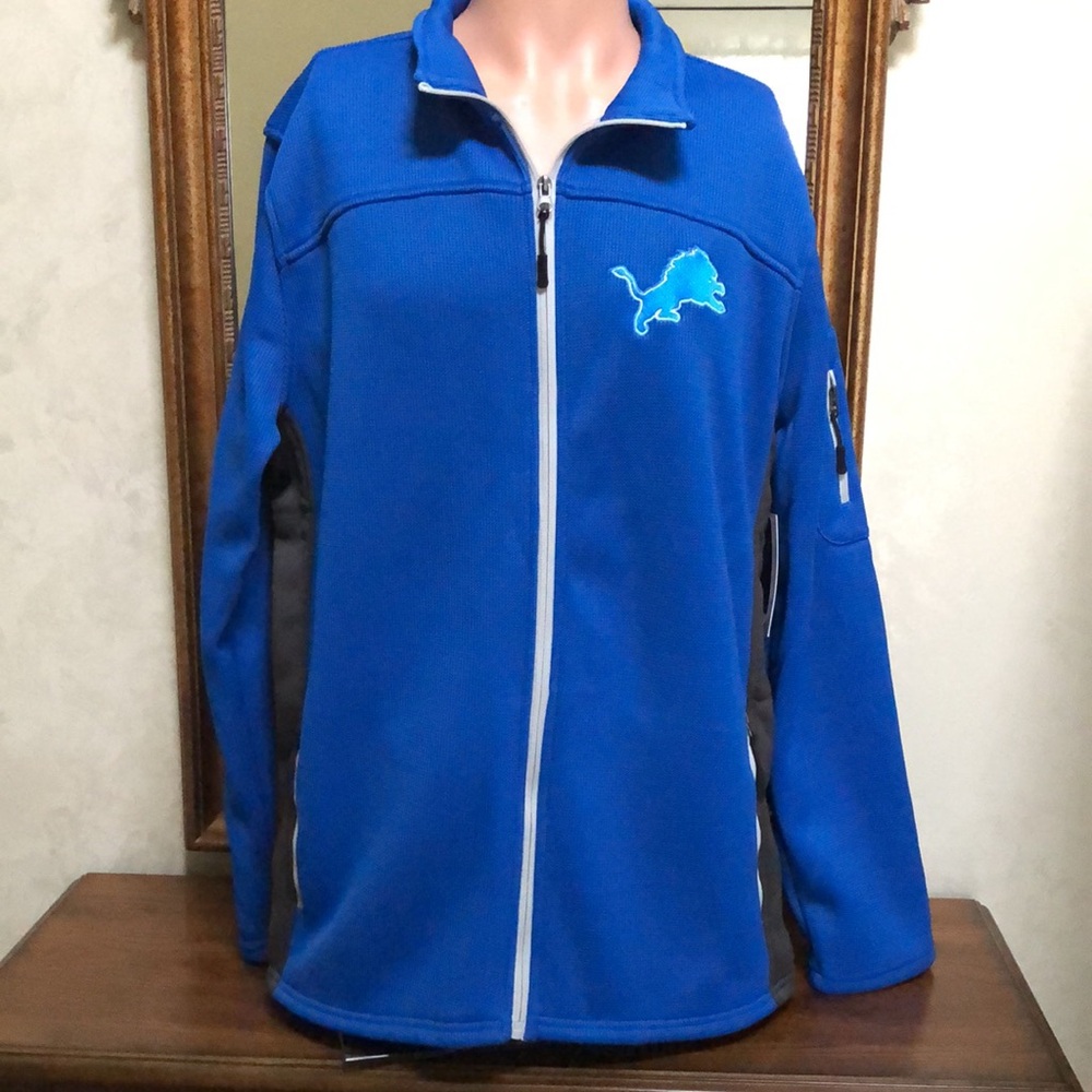 New Mens Detroit Lions full zip NFL jacket. Size XL. Blue/Dk grey. Lion on front